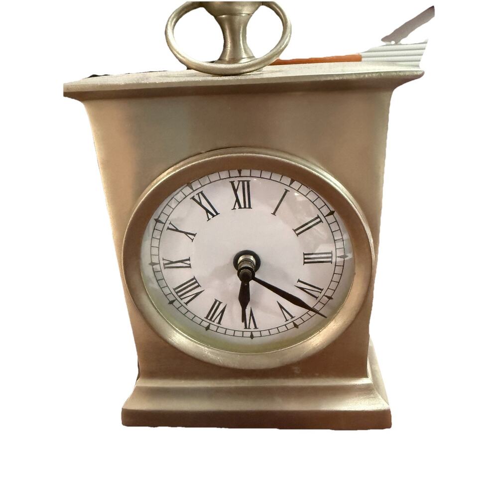 Vintage Quartz Shiny Cast Aluminum Carriage Desk Shelf Clock Made in Taiwan